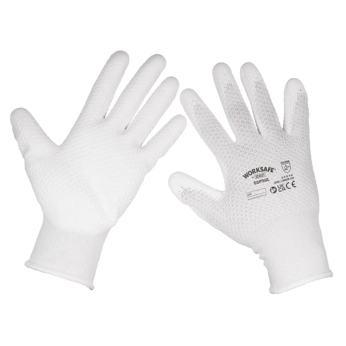 Worksafe by Sealey White Precision Grip Gloves - (Large) - Box of 120 Pairs