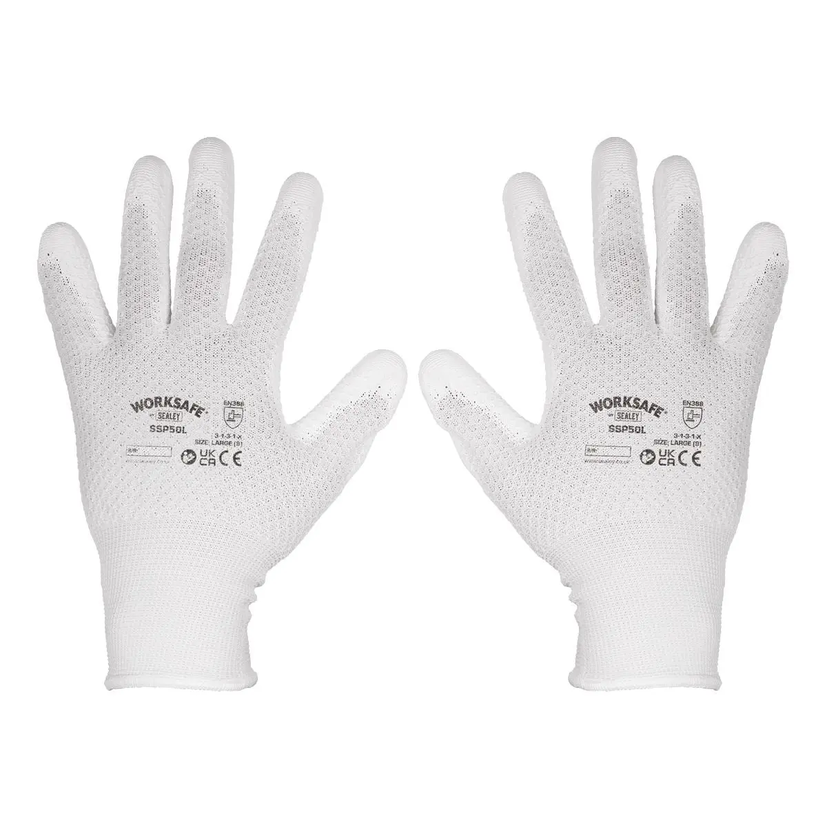 Worksafe by Sealey White Precision Grip Gloves - (Large) - Box of 120 Pairs - Image 4